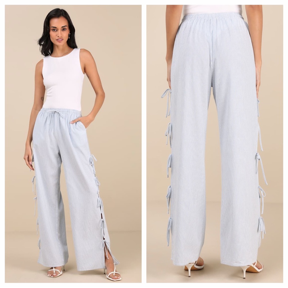 Lulus Palila Blue and White Striped Side-Tie Pants